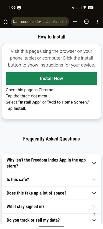 Screenshot of the Android install process