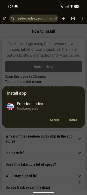 Screenshot of the Android install process