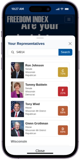 Freedom Index App government screen