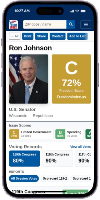 Freedom Index App legislators screen