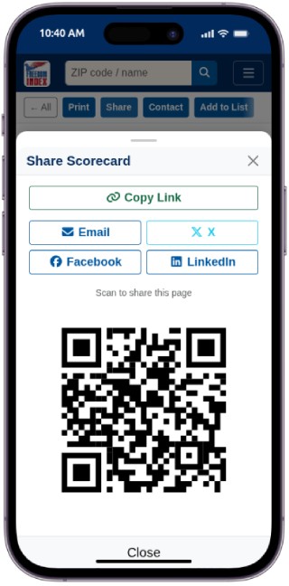 Freedom Index App legislator contact screen